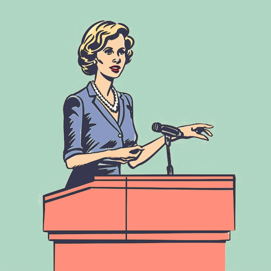 person giving presentation at a podium